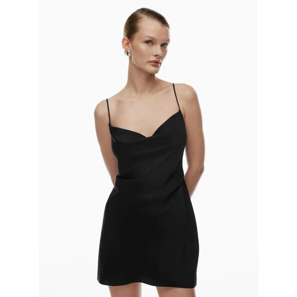 TEN Aritzia Black Slip Dress Size XS Cowl Neck Satin Mini Adjustable Straps Date - Picture 1 of 14